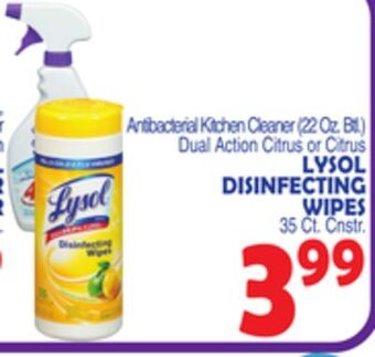 Bravo Supermarkets Lysol disinfecting wipes 35 ct. cnstr offer