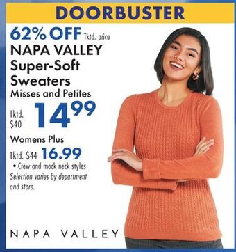 Boscov's Napa valley super-soft sweaters offer