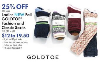 Boscov's Ladies new fall goldtoe fashion and classic socks offer