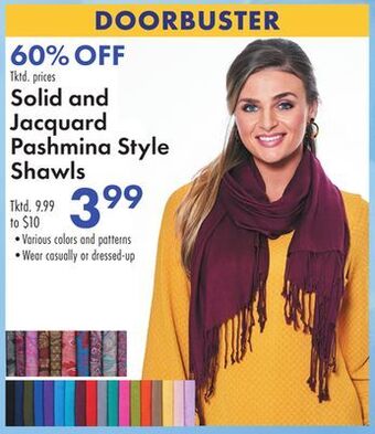 Boscov's Solid and jacquard pashmina style shawls offer