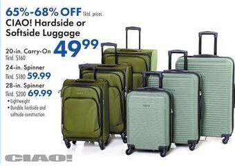 Boscov's Ciao hardside or softside luggage offer