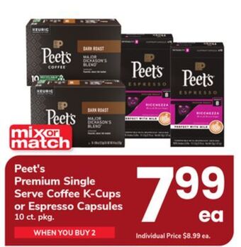 ACME Peet's premium single serve coffee k-cups or espresso capsules offer