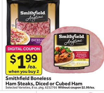 Stop&Shop Smithfield boneless ham steaks, diced or cubed ham offer