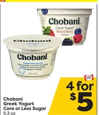 Weis Markets Chobani greek yogurt core or less sugar offer