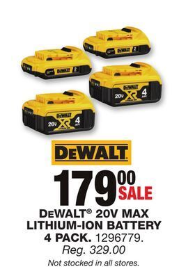 Blain's Farm & Fleet Dewalt 20v max lithium-ion battery 4 pack offer