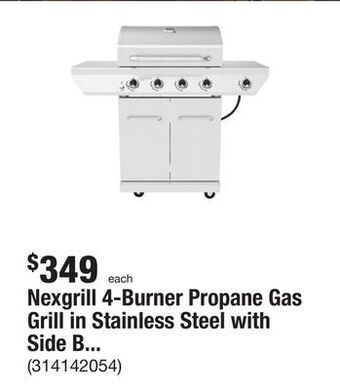 The Home Depot Nexgrill 4-burner propane gas grill in stainless steel with side burner offer