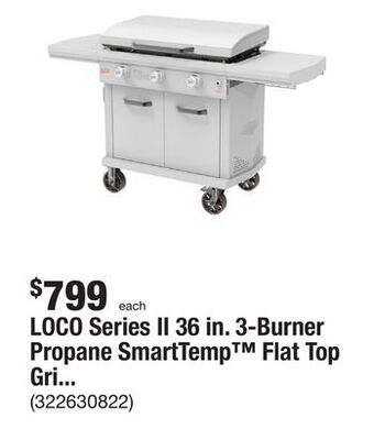 The Home Depot Loco series ii 36 in. 3-burner propane smarttemp flat top grill / griddle in chalk finish with enclosed cart and hood offer