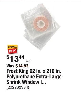 The Home Depot Frost king 62 in. x 210 in. polyurethane extra-large shrink window insulation (2 per pack) offer