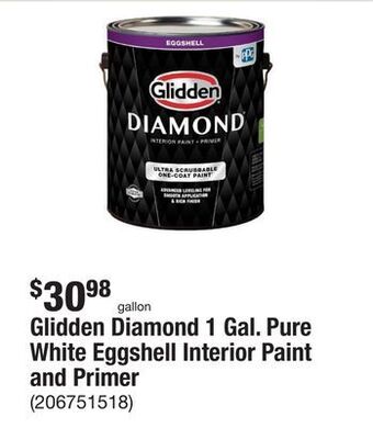 The Home Depot Glidden diamond 1 gal. pure white eggshell interior paint and primer offer
