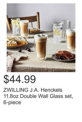 Costco Zwilling j.a. henckels 11.8oz double wall glass set, 6-piece offer