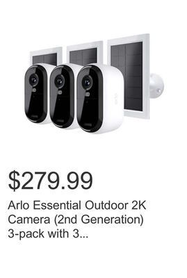 Costco Arlo essential outdoor 2k camera (2nd generation) 3-pack with 3 solar panels offer