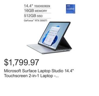 Costco Microsoft surface laptop studio 14.4 touchscreen 2-in-1 laptop - 11th gen intel core i7-11370h offer