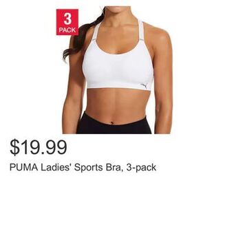 Costco Puma ladies' sports bra, 3-pack offer