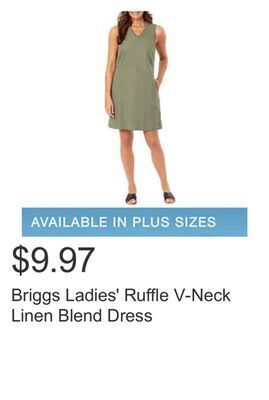 Costco Briggs ladies' ruffle v-neck linen blend dress offer