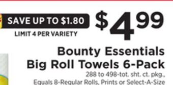 ShopRite Essentials big roll towels 6-pack offer