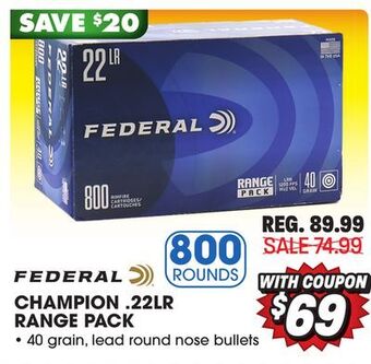 Big 5 Federal champion 22lr 800-round range pack offer