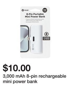 Five Below 3,000 mah 8-pin rechargeable mini power bank offer