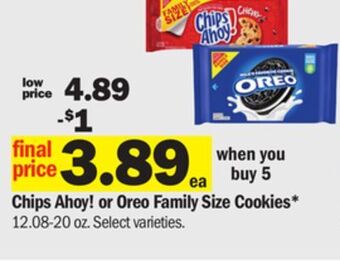 Meijer Chips ahoy! or oreo family size cookies offer