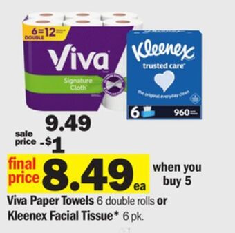 Meijer Viva paper towels 6 double rolls or kleenex facial tissue* 6 pk offer