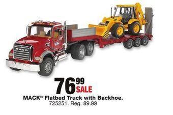 Blain's Farm & Fleet Mack flatbed truck with backhoe offer