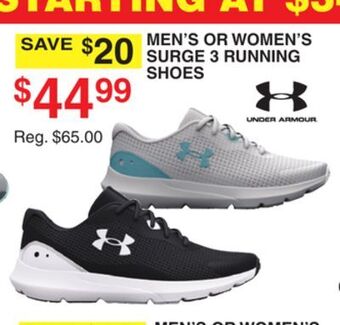 Dunham's Sports Under armour men's or women's surge 3 running shoes offer