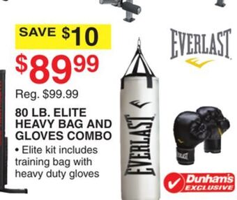 Dunham's Sports Everlast 80 lb. elite heavy bag and gloves offer