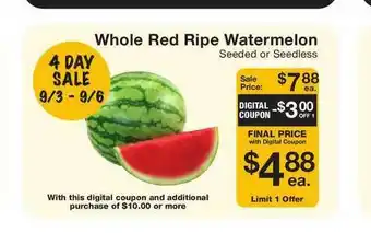 Fairway Store Market Whole Red Ripe Watermelon offer