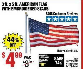 Harbor Freight Tools 3 Ft. X 5 Ft. American Flag With Embroidered Stars offer