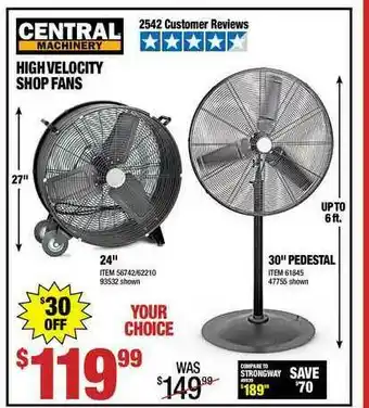 Harbor Freight Tools Central Machinery High Velocity Shop Fans offer