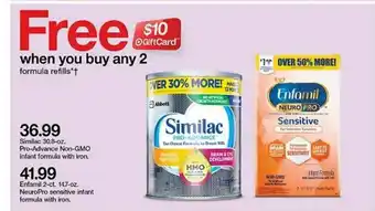 Target Similac 30.8-Oz. Pro-Advance Non-GMO Infant Formula With Iron Or Enfamil 2-Ct 147-Oz NeuroPro Sensitive Infant Formula With I offer