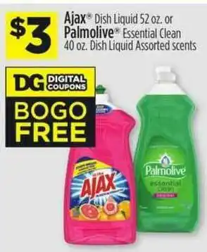 Dollar General Ajax Dish Liquid 52 Oz. Or Palmolive Essential Clean offer