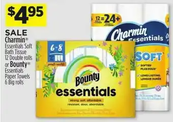 Dollar General Charmin Essentials Soft Bath Tissue 12 Double Rolls Or Bounty Essentials Paper Towels 6 Big Rolls offer