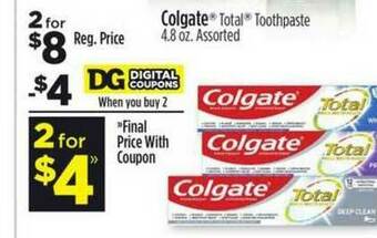 Dollar General Colgate Total Toothpaste offer