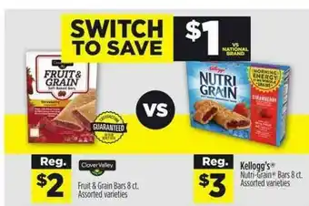 Dollar General Clover Valley Fruit & Grain Bars, Kellogg's Nutri-grain Bars offer