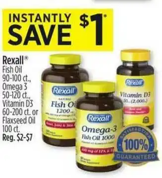 Dollar General Rexall Fish Oil, Omega 3, Vitamin D3 Or Flaxseed Oil offer
