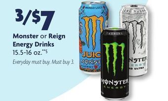 Family Dollar Monster or reign energy drinks offer