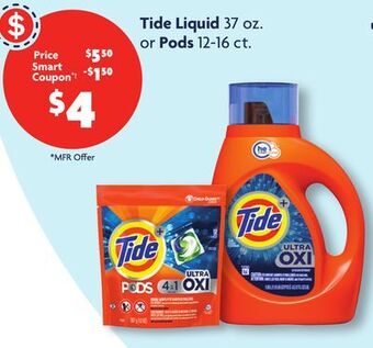 Family Dollar Tide liquid 37 oz. or pods 12-16 ct offer
