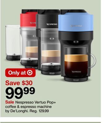 Target Nespresso vertuo pop + coffee & espresso machine by de'longhi offer