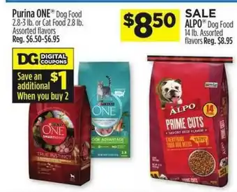 Dollar General Purina One Dog Food Or Cat Food, Alpo Dog Food offer