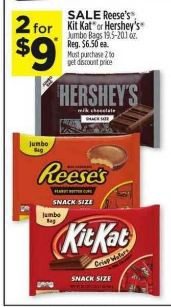 Dollar General Reese's Kit Kat Or Hershey's Jumbo Bags offer