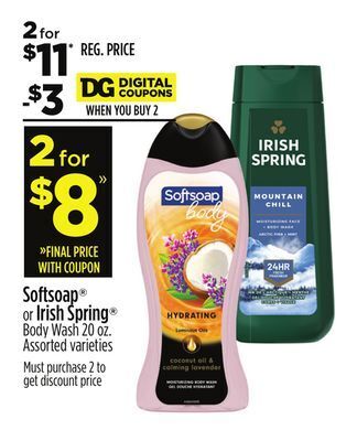 Dollar General Softsoap or irish spring body wash offer