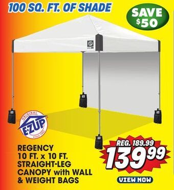 Big 5 E-z up regency 10' x 10' straight leg canopy with side wall and 4 weight bags offer