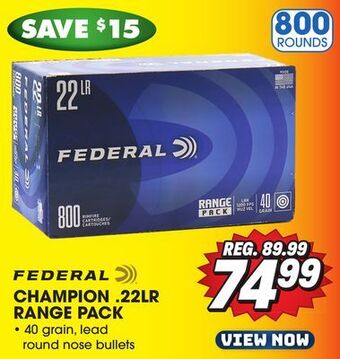 Big 5 Federal champion 22lr 800-round range pack offer