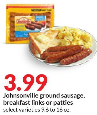 Hy-Vee Johnsonville ground sausage, breakfast links or patties offer