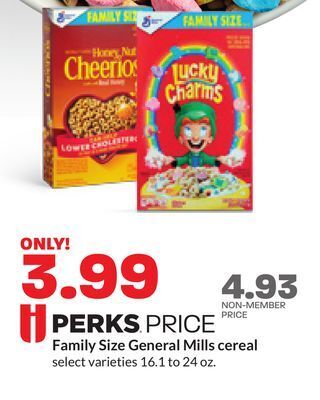 Hy-Vee Family size general mills cereal offer