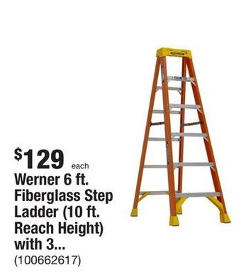The Home Depot Werner 6 ft. fiberglass step ladder (10 ft. reach height) with 300 lb. load capacity type ia duty rating offer