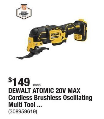 The Home Depot Dewalt atomic 20v max cordless brushless oscillating multi tool (tool only) offer