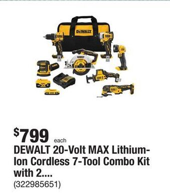 The Home Depot Dewalt 20-volt max lithium-ion cordless 7-tool combo kit with 2.0 ah battery, 5.0 ah battery and charger offer
