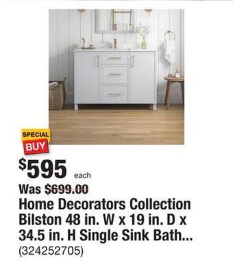 The Home Depot Home decorators collection bilston 48 in. w x 19 in. d x 34.5 in. h single sink bath vanity in dove gray with white engineere offer
