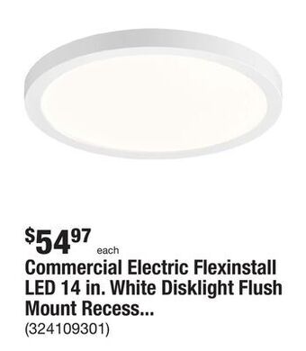 The Home Depot Commercial electric flexinstall led 14 in. white disklight flush mount recessed light for home with 5cct + duobright dimming offer